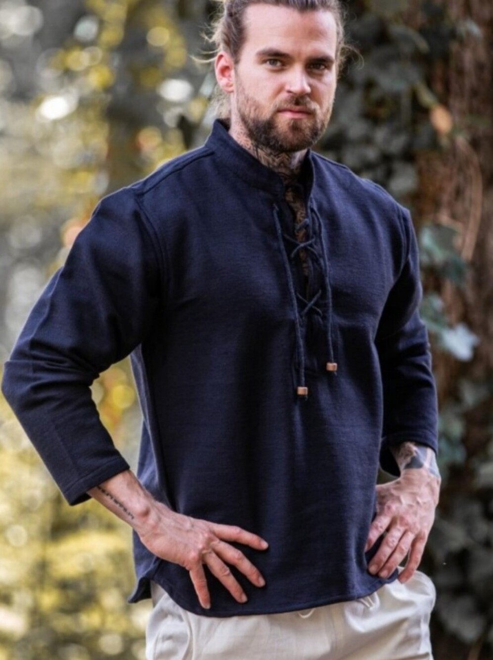 Leonardo Carbone Navy Lace-Up Shirt